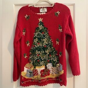 Vintage Tiara Petites Ugly Christmas Sweater Red Festive Christmas Tree Medium